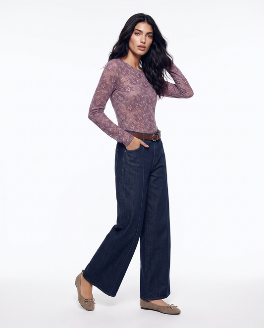 High-waisted Palazzo Jeans with Pleats - Blue