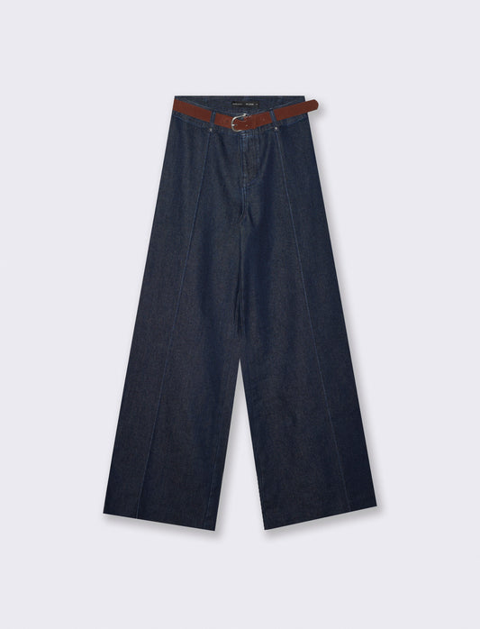 Jeans palazzo a vita alta con nervature - Denim