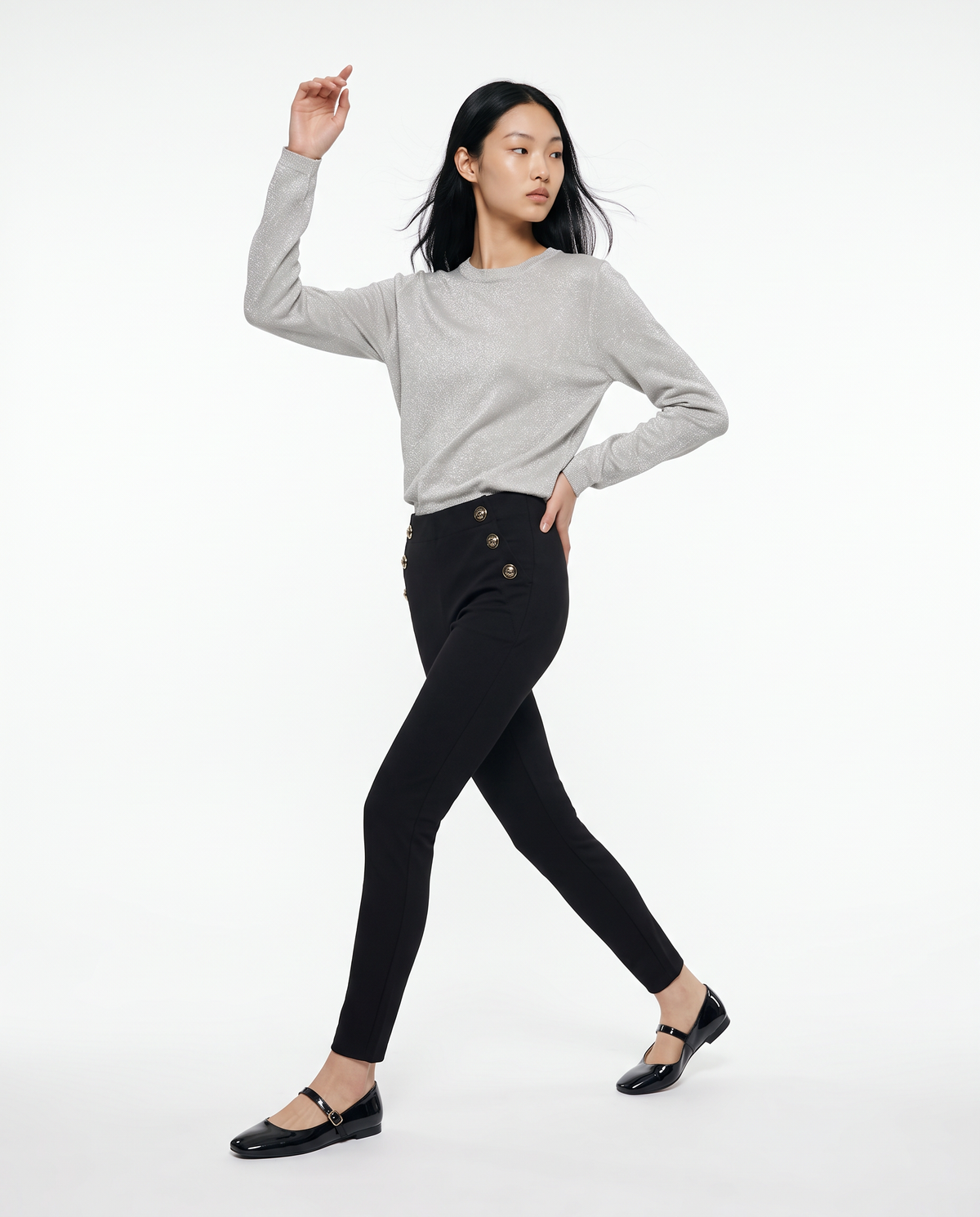 Fuseaux skinny con bottoni decorativi - Nero
