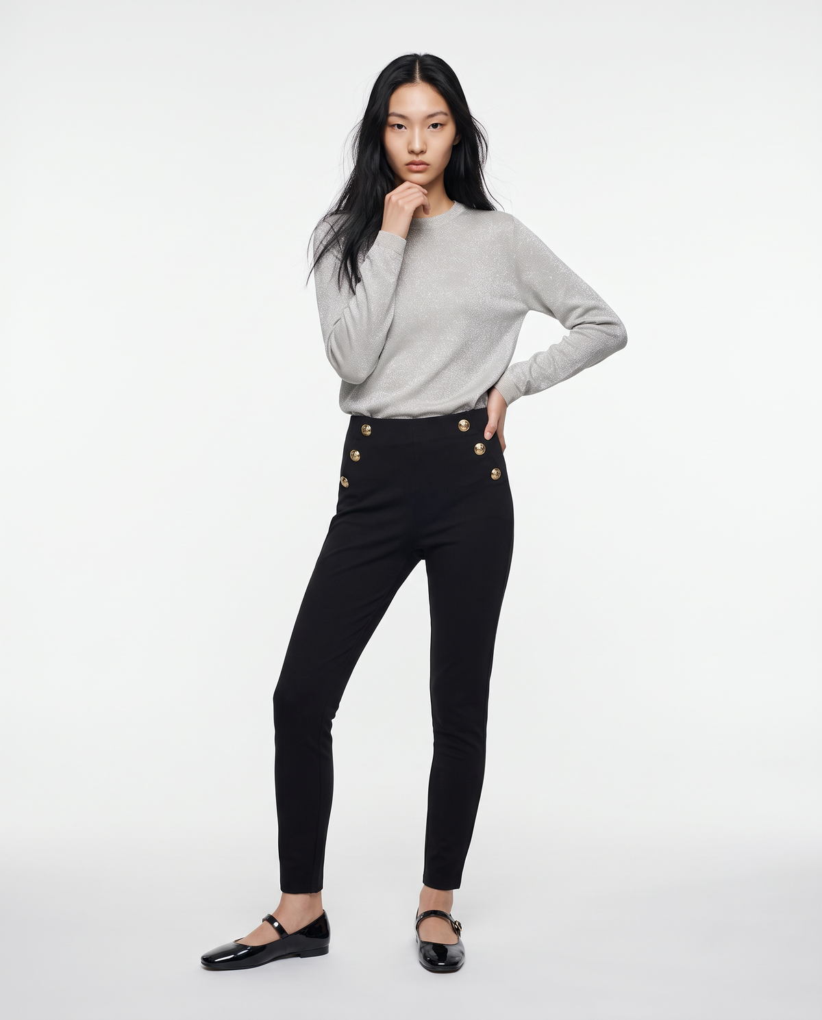 Fuseaux skinny con bottoni decorativi - Nero