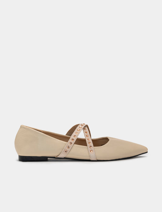 PU Ballerina with Laces - Two Color Options - Beige