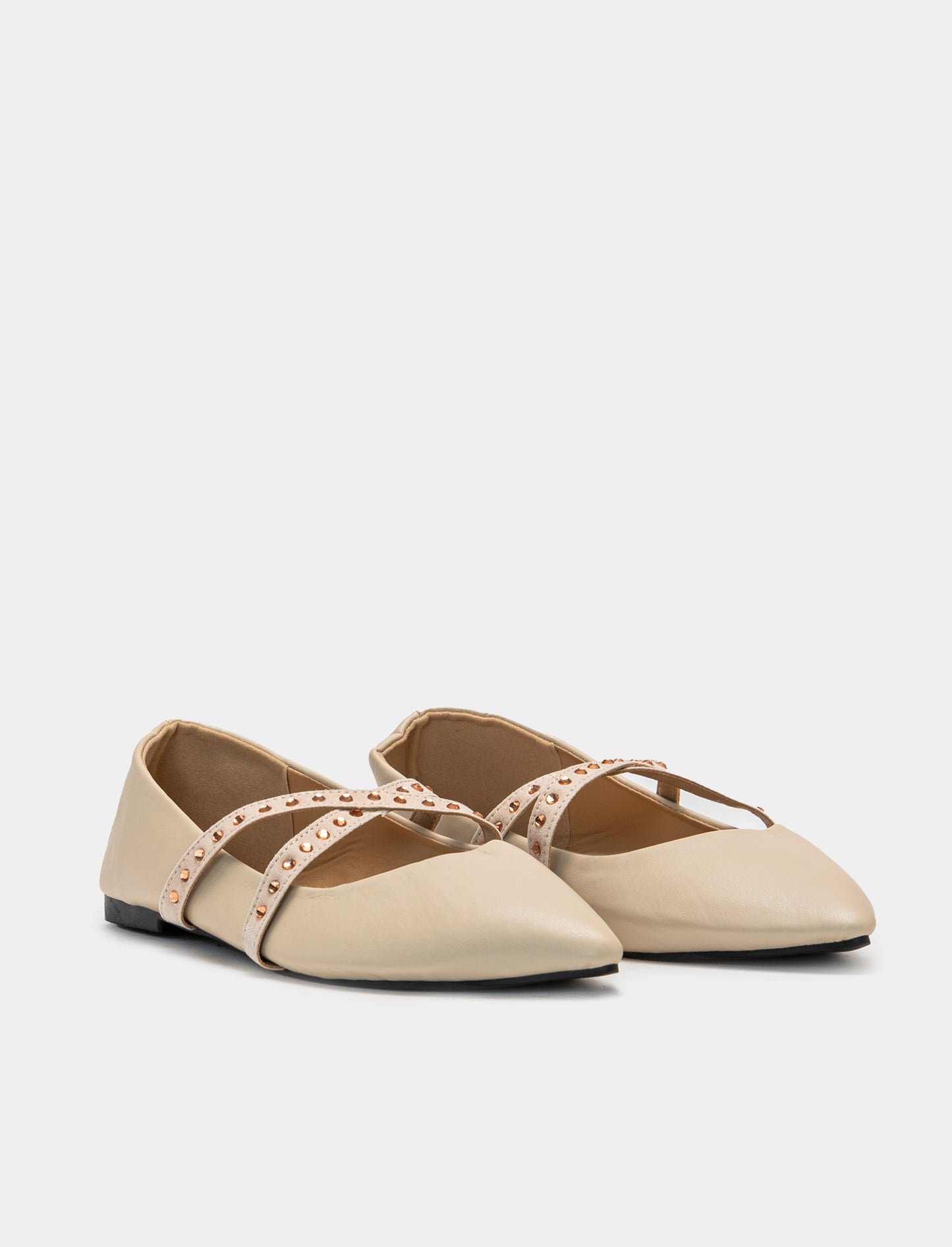 PU Ballerina with Laces - Two Color Options - Beige