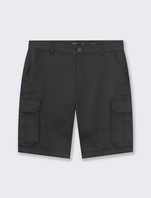 Cotton Stretch Washed Cargo Bermuda Shorts with Side and Back Pockets - Black