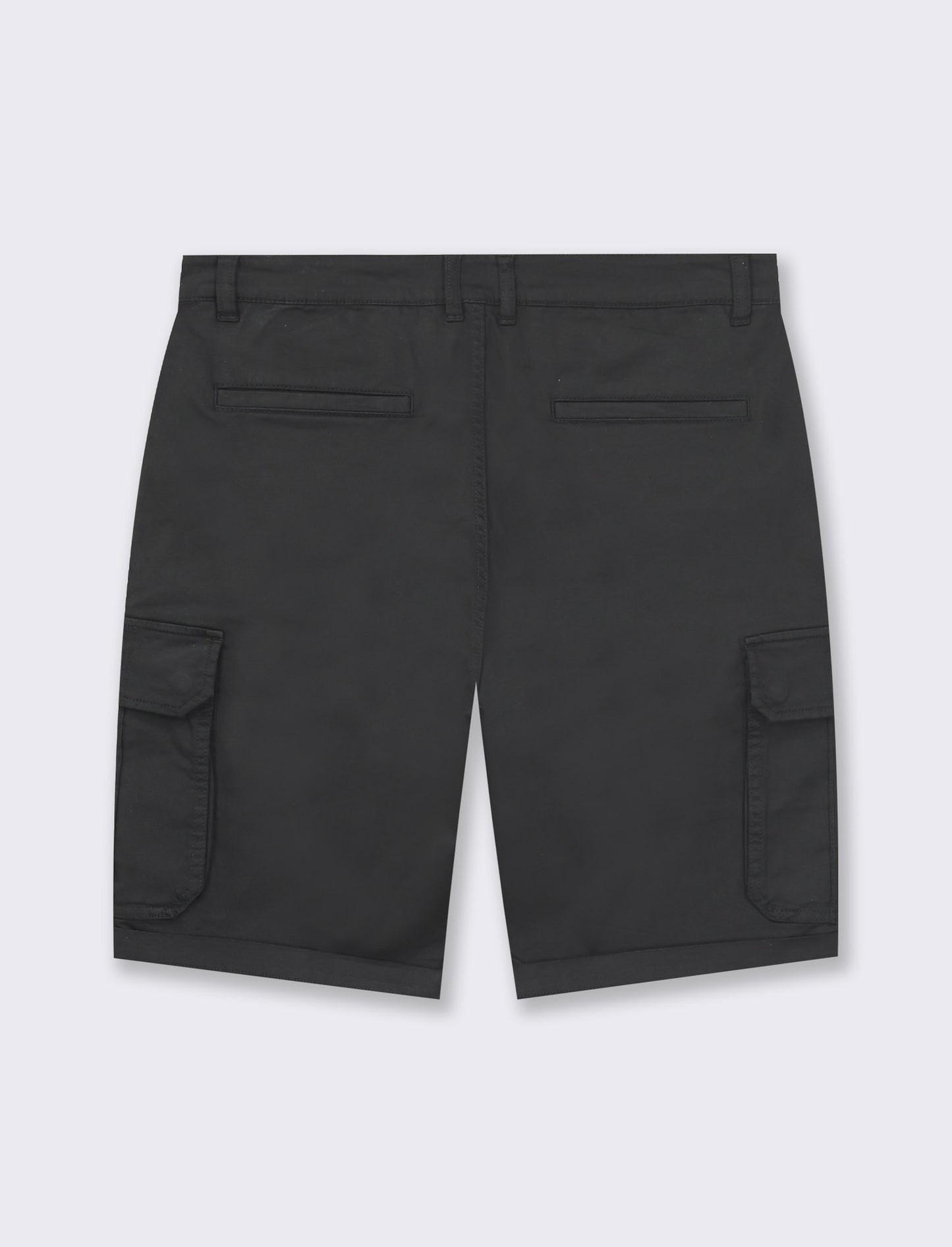 Cotton Stretch Washed Cargo Bermuda Shorts with Side and Back Pockets - Black