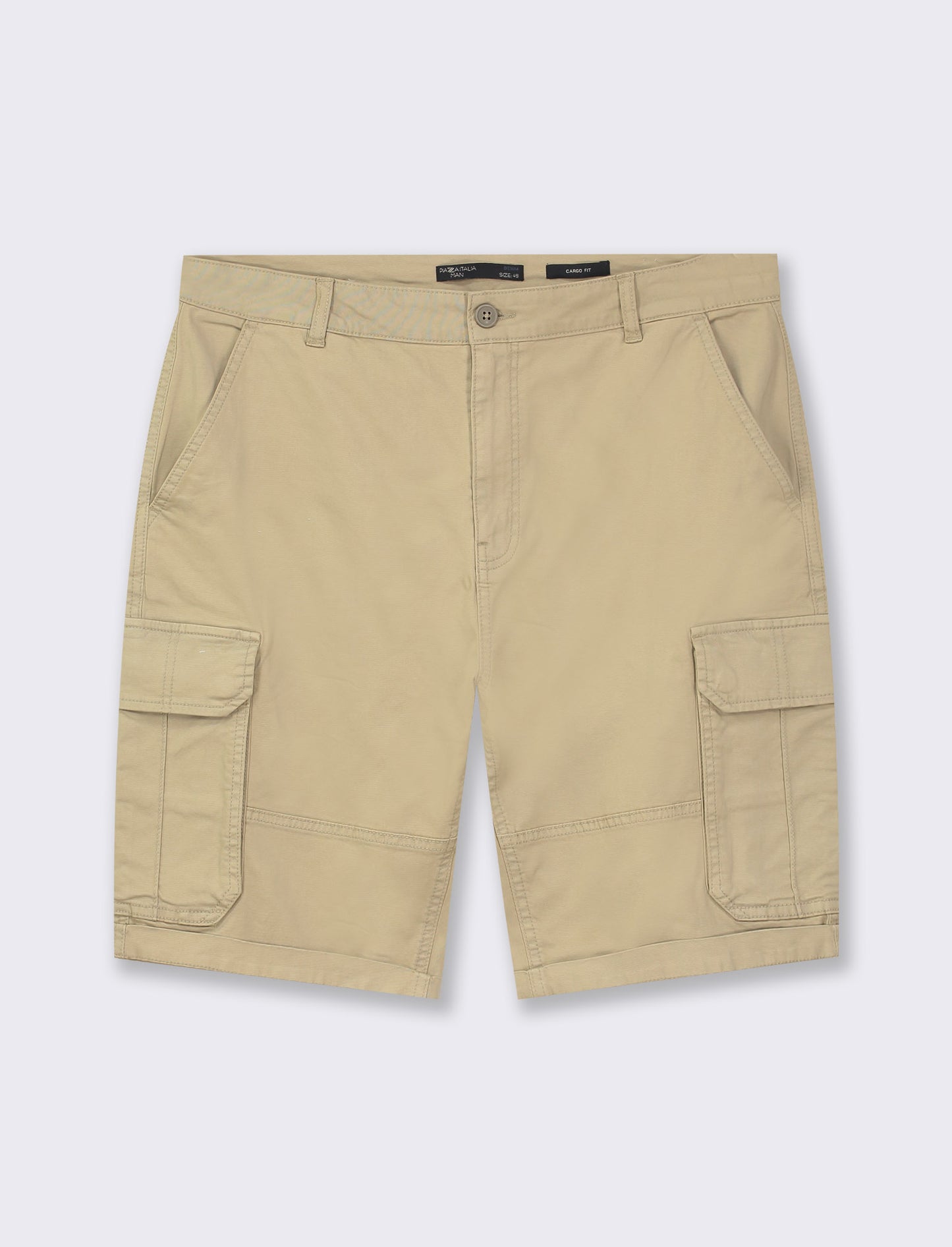 Cotton Stretch Washed Cargo Bermuda Shorts with Side and Back Pockets - Beige