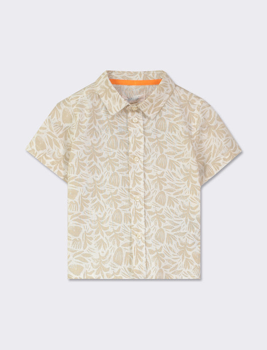 Printed Linen Blend Shirt with Front Pocket and Button Closure - Multicolor