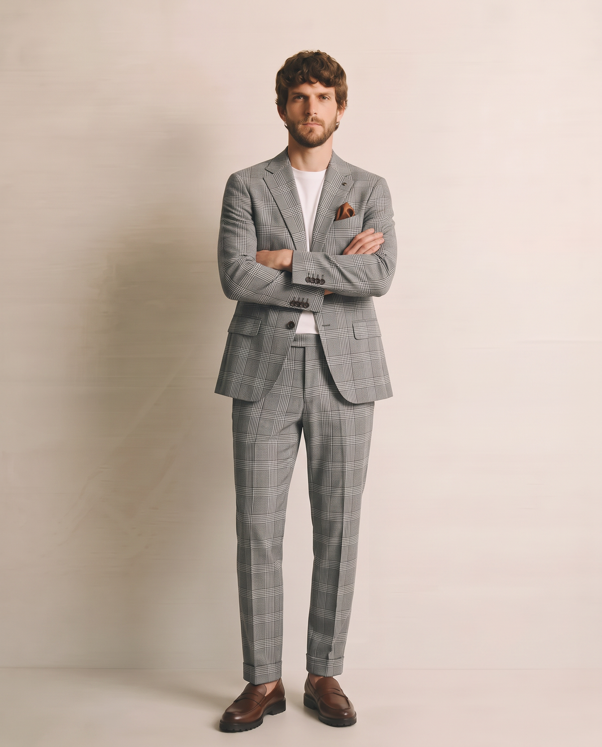 Blazer a Quadri Formal Fit con Colletto - Grigio