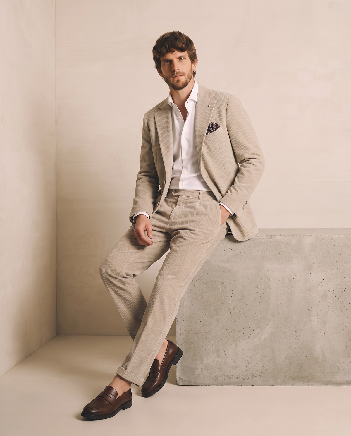 Velvet Blazer Regular Fit - Beige