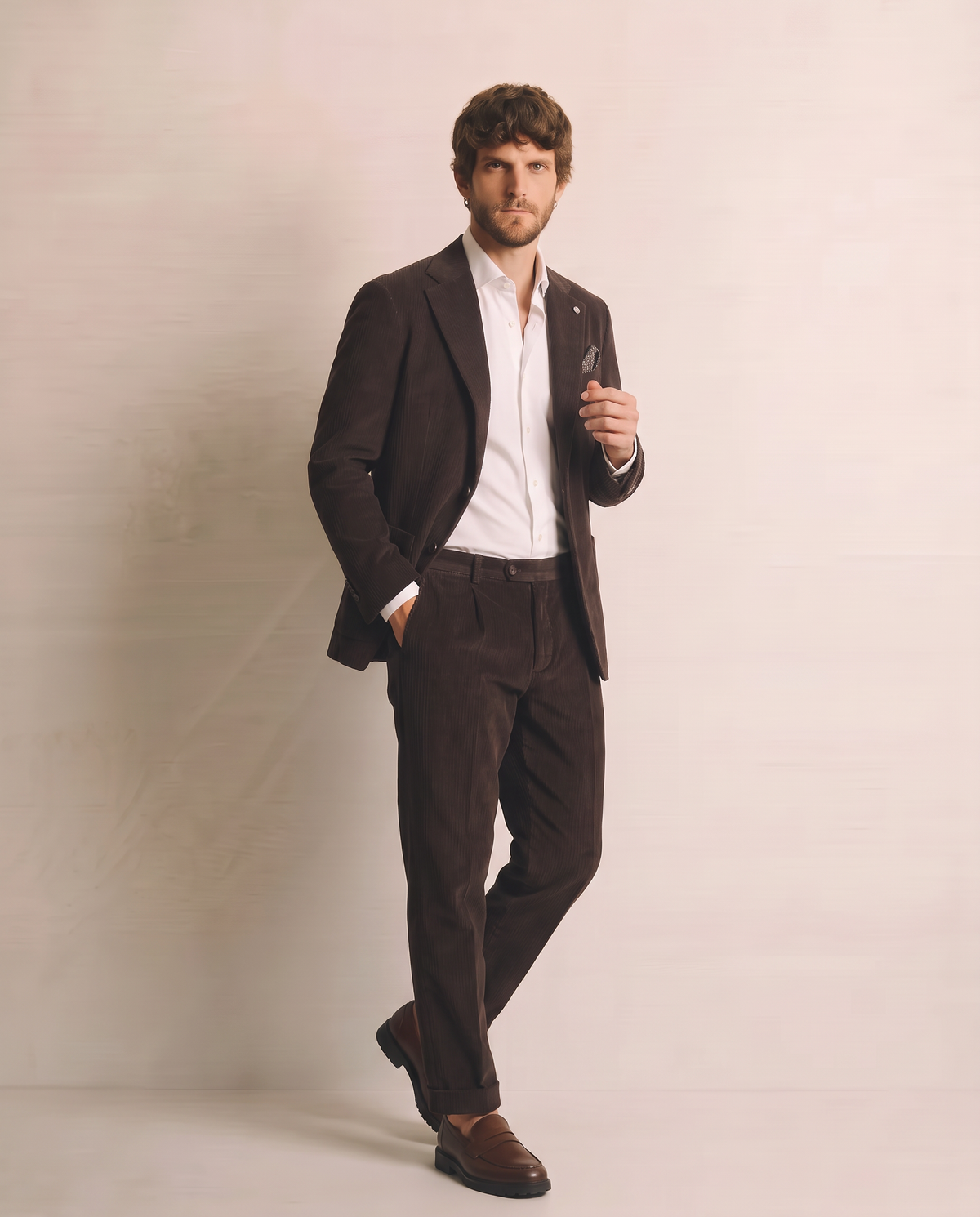 Blazer in velluto costa rocciatore formal fit - Moro