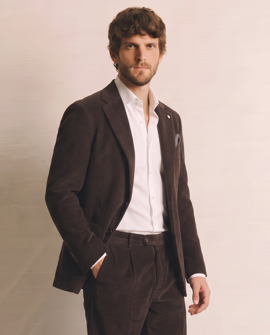 Blazer in velluto costa rocciatore formal fit - Moro