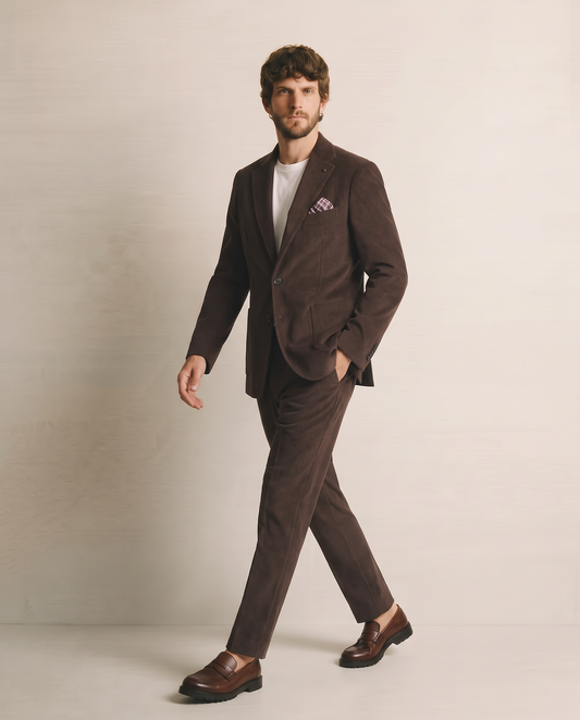Elegant formal fit velvet pants - Brown