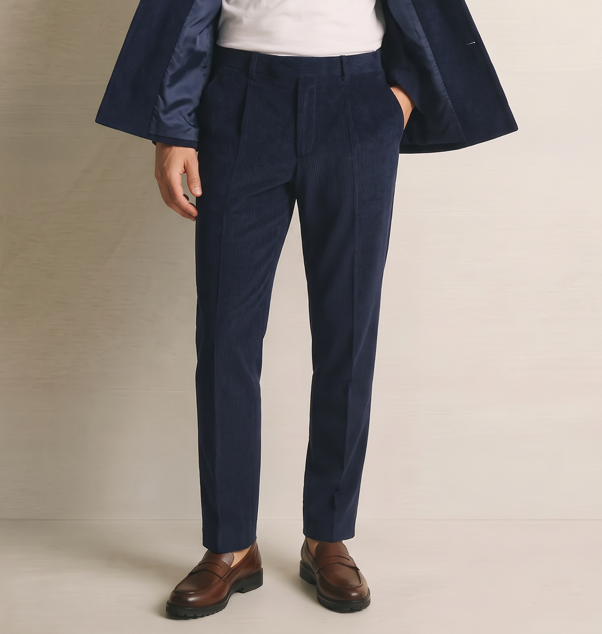 Elegant formal fit velvet pants - Blue