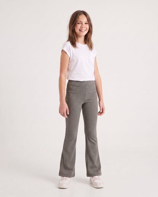Pantaloni flare in tessuto spigato elastico - Beige