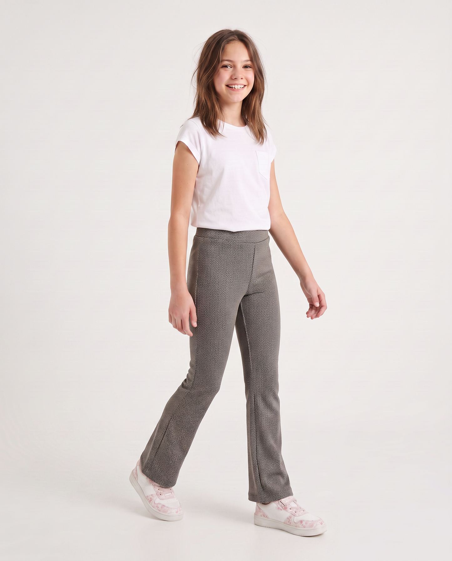 Pantaloni flare in tessuto spigato elastico - Beige