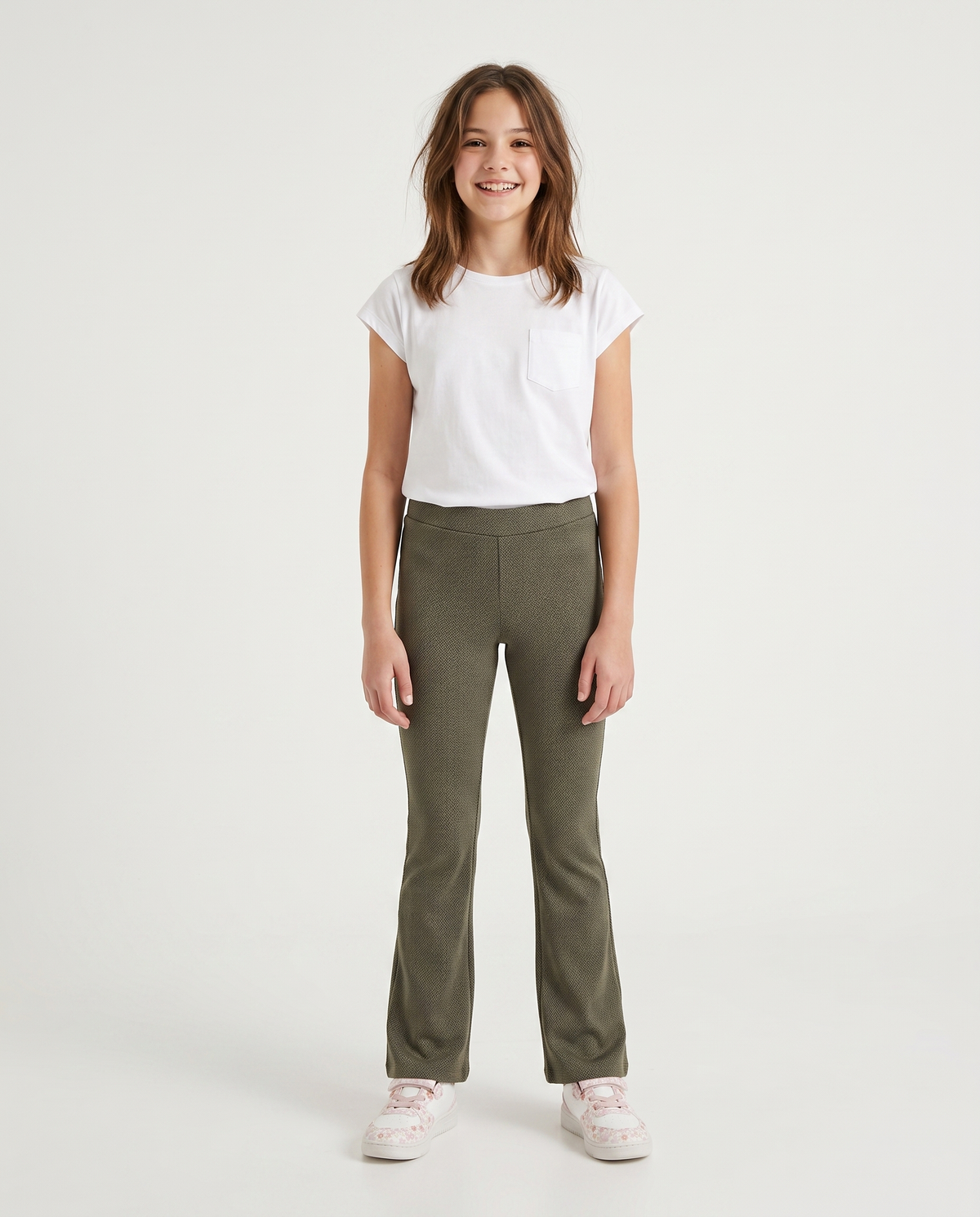 Elastic houndstooth flare pants - Green