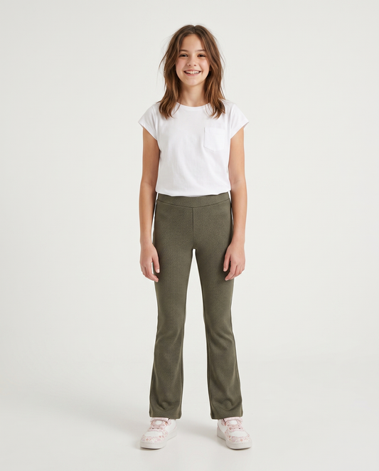Pantaloni flare in tessuto spigato elastico - Verde