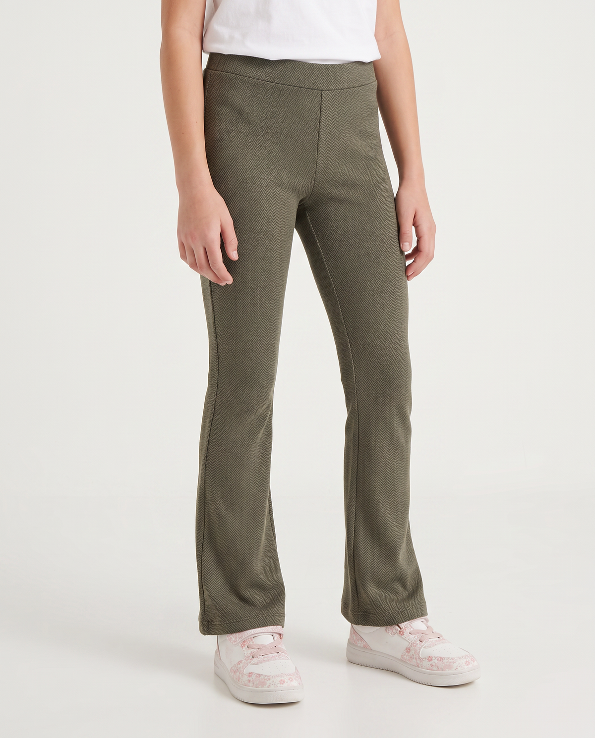 Elastic houndstooth flare pants - Green