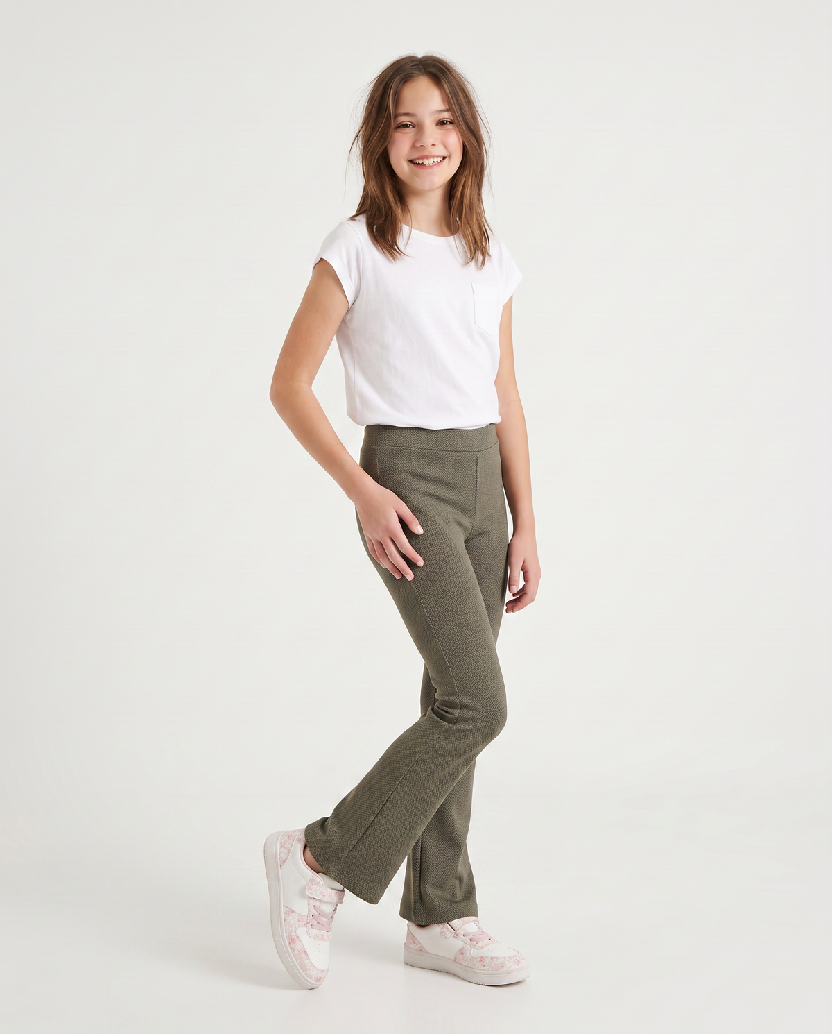 Elastic houndstooth flare pants - Green