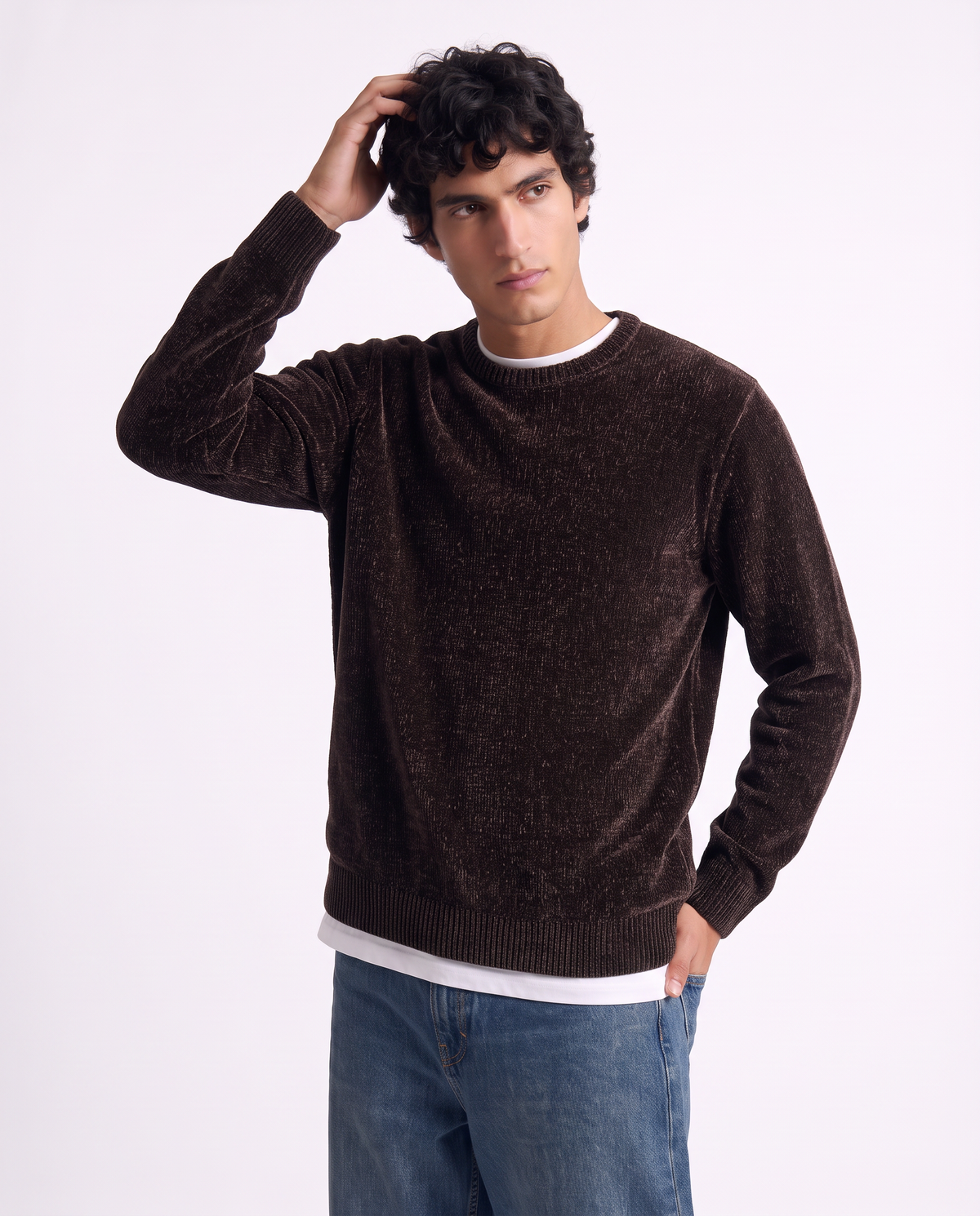 Maglia girocollo in ciniglia regular fit - Moro