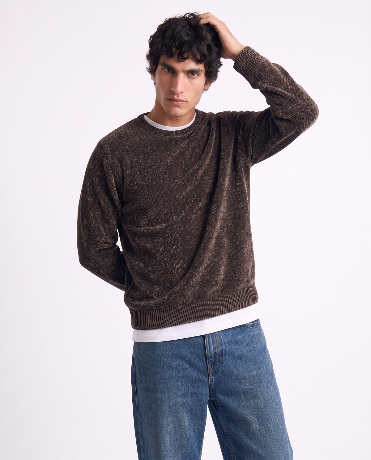 Maglia girocollo in ciniglia regular fit - Moro
