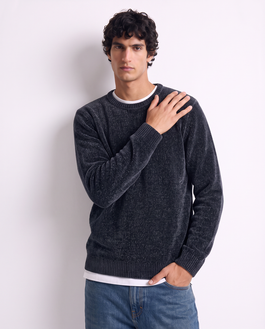 Maglia girocollo in ciniglia regular fit - Blu
