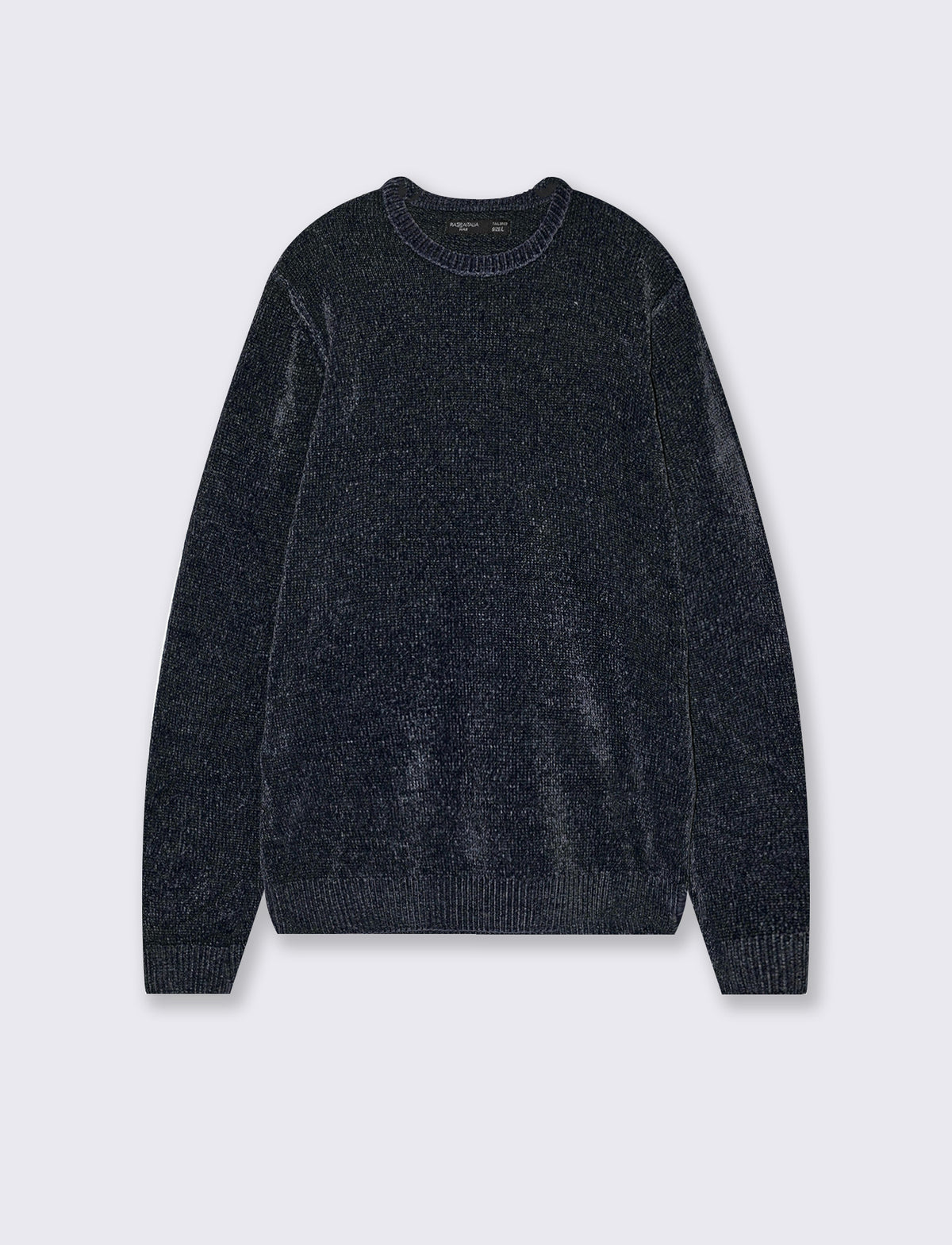 Cropped crew neck velour sweater regular fit - Blue