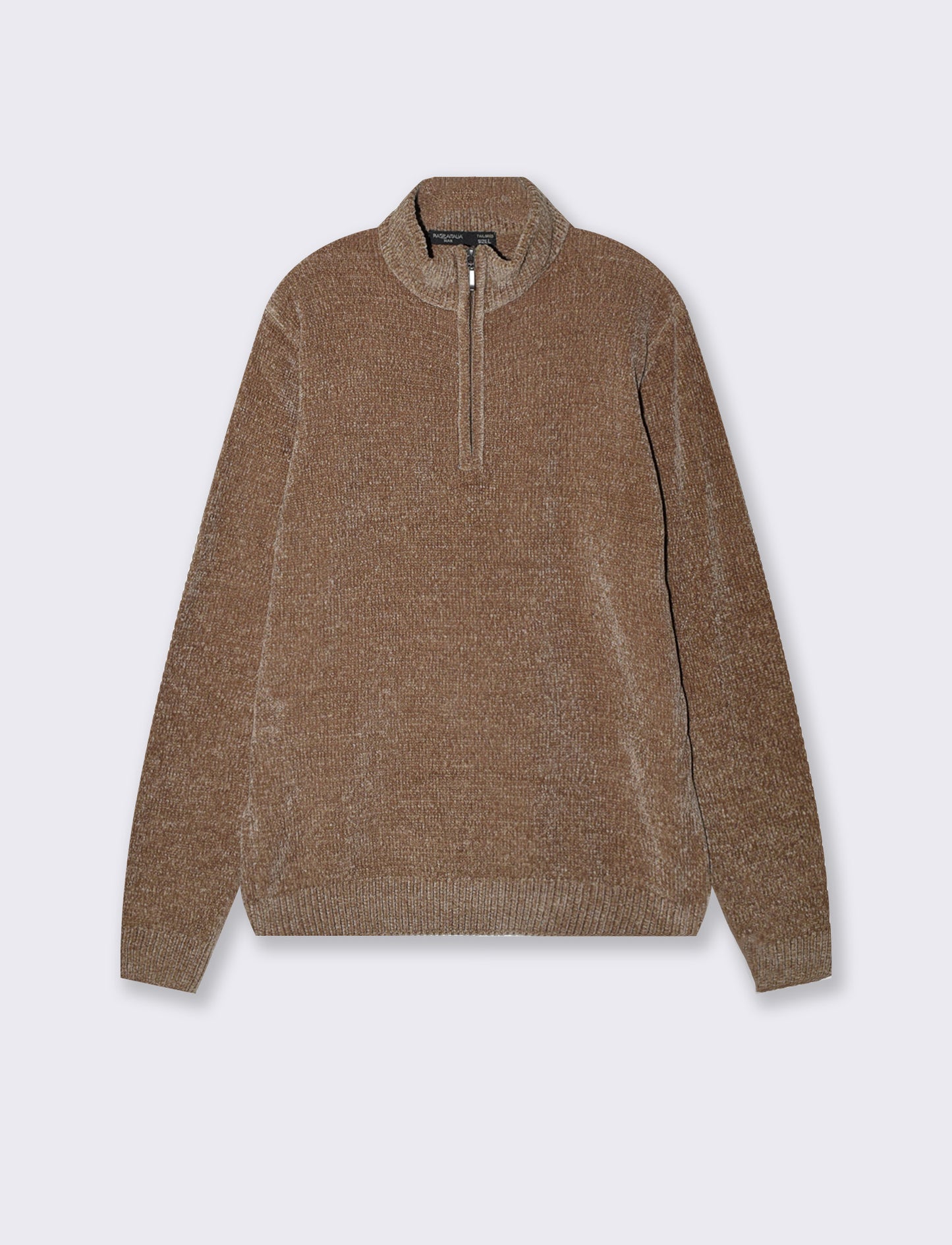 Maglia ciniglia collo alto con cerniera - Grigio fango