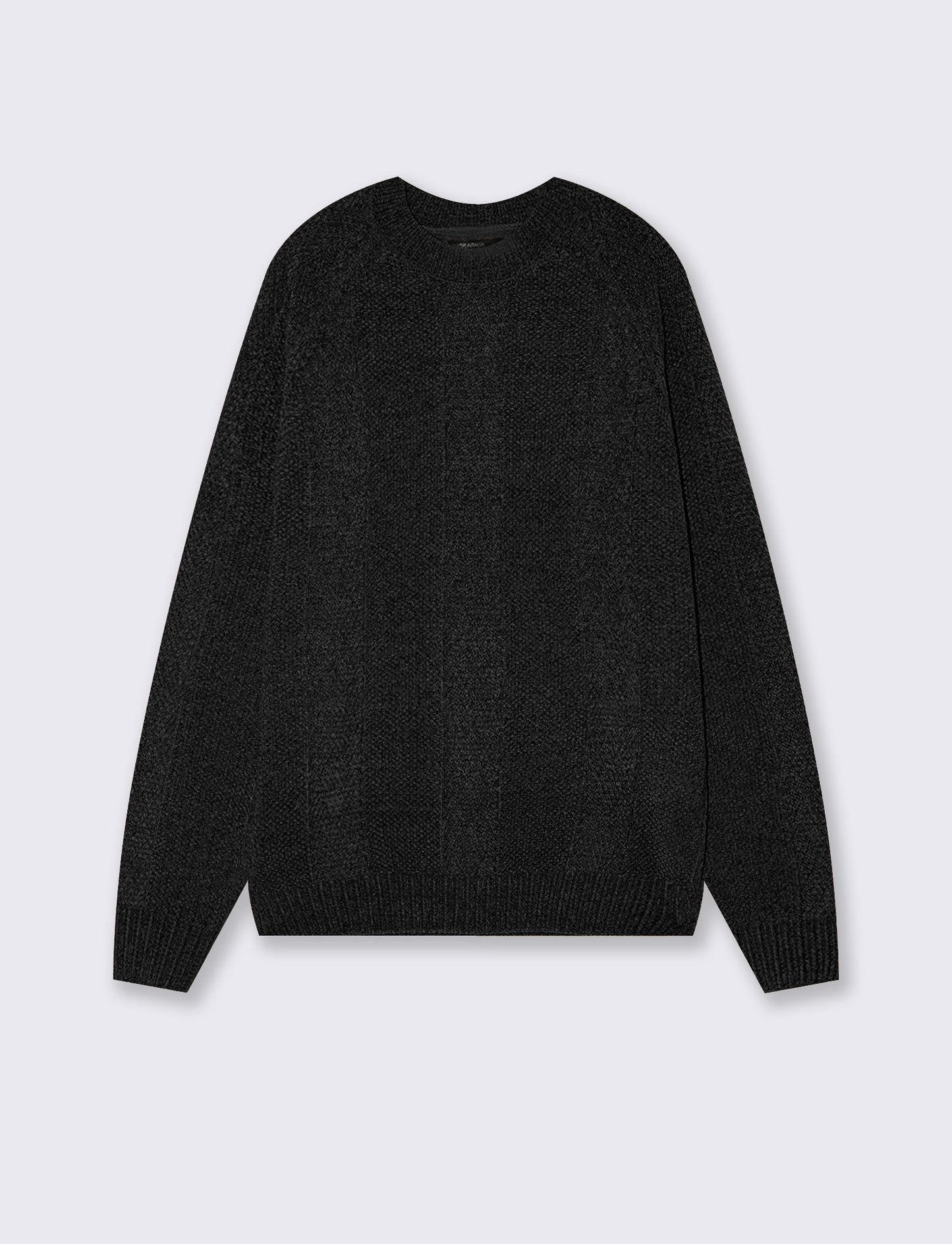 Jacquard Crew Neck Velvet Sweater - Black