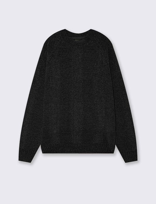 Maglia Jacquard Girocollo in Ciniglia - Nero