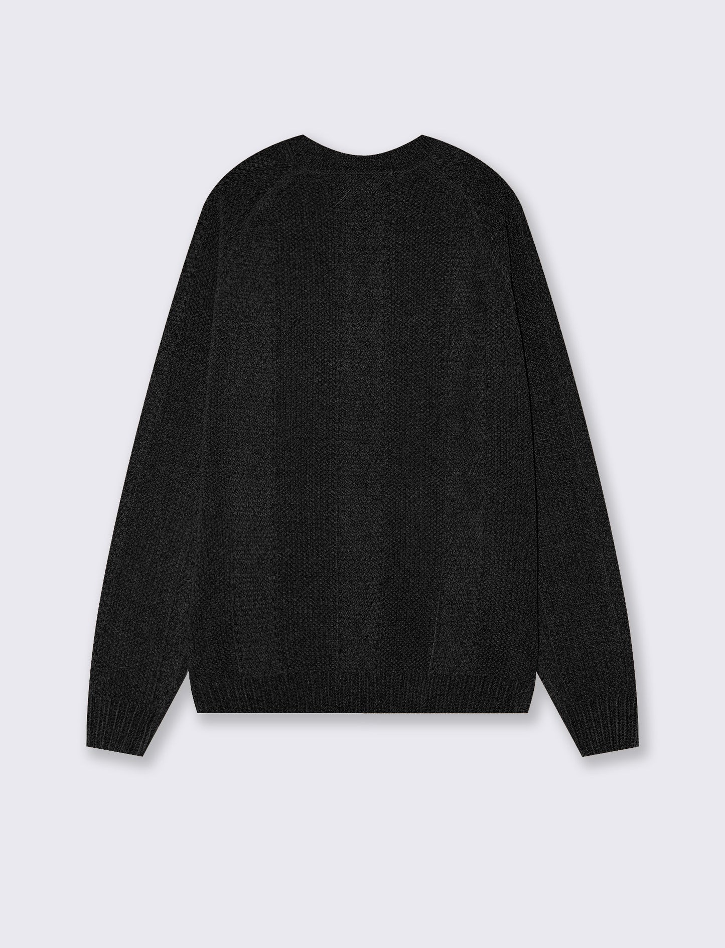 Jacquard Crew Neck Velvet Sweater - Black