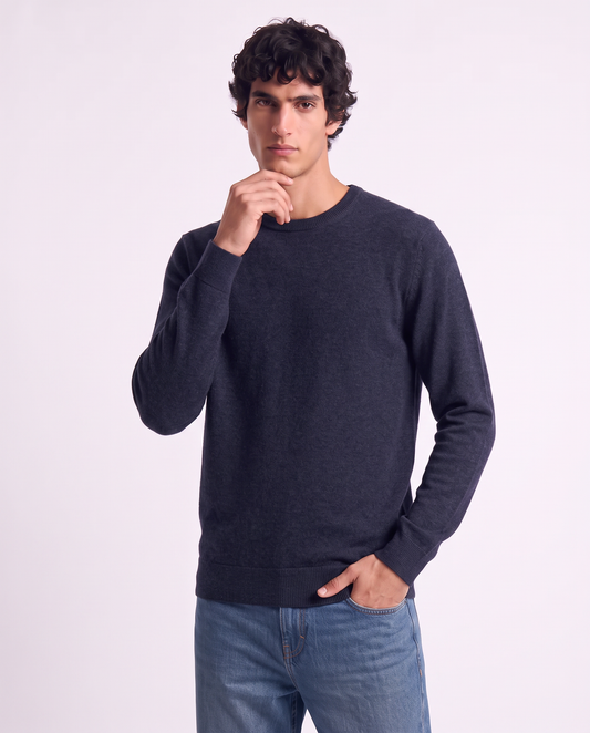 Premium crew neck sweater with elbow patches - Blue