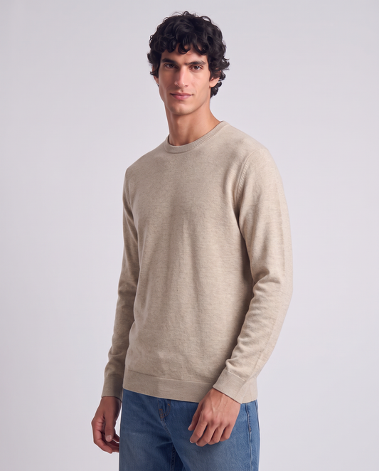 Premium crew neck sweater with elbow patches - Beige