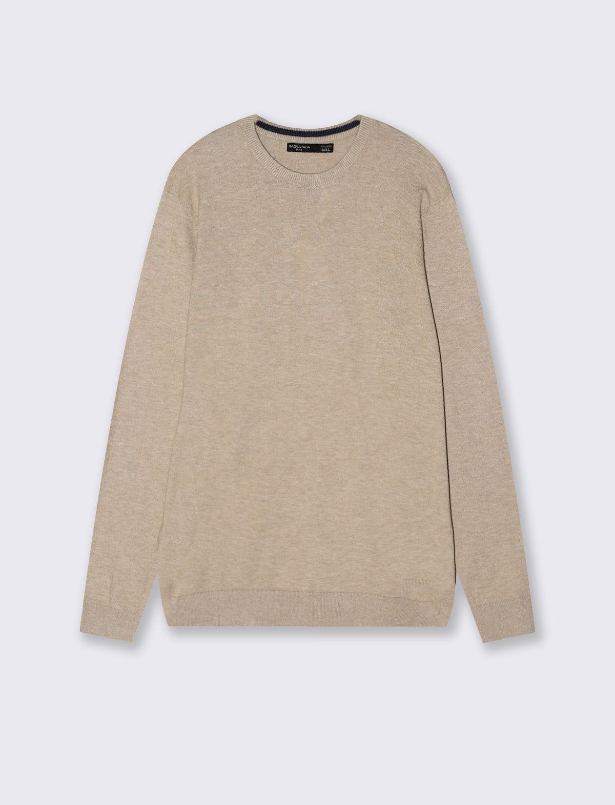 Maglia girocollo premium con toppe gomito - Beige melange