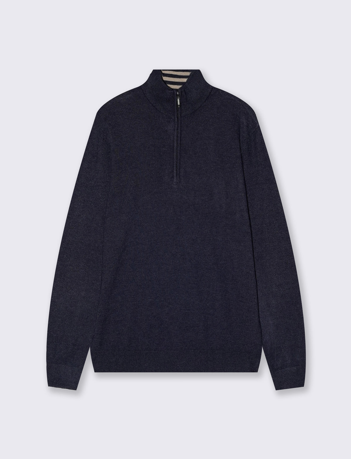 High-neck sweater with zip and suede patches - Blue