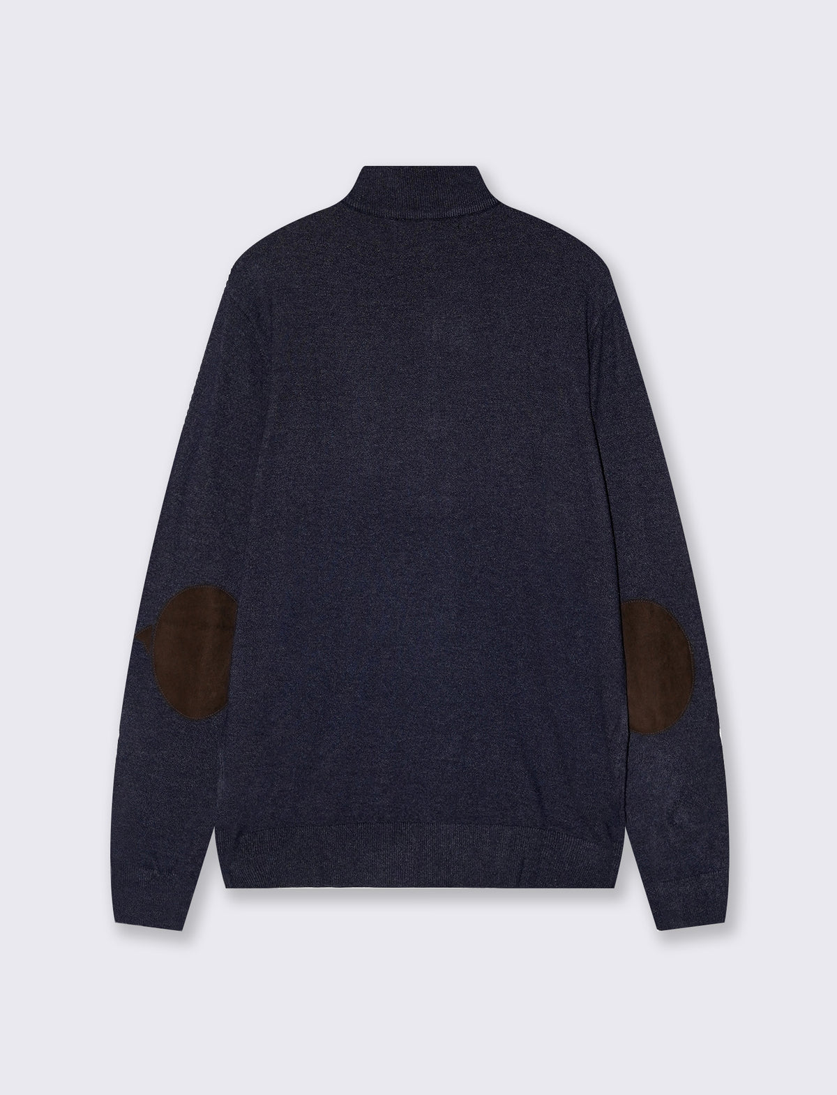 High-neck sweater with zip and suede patches - Blue