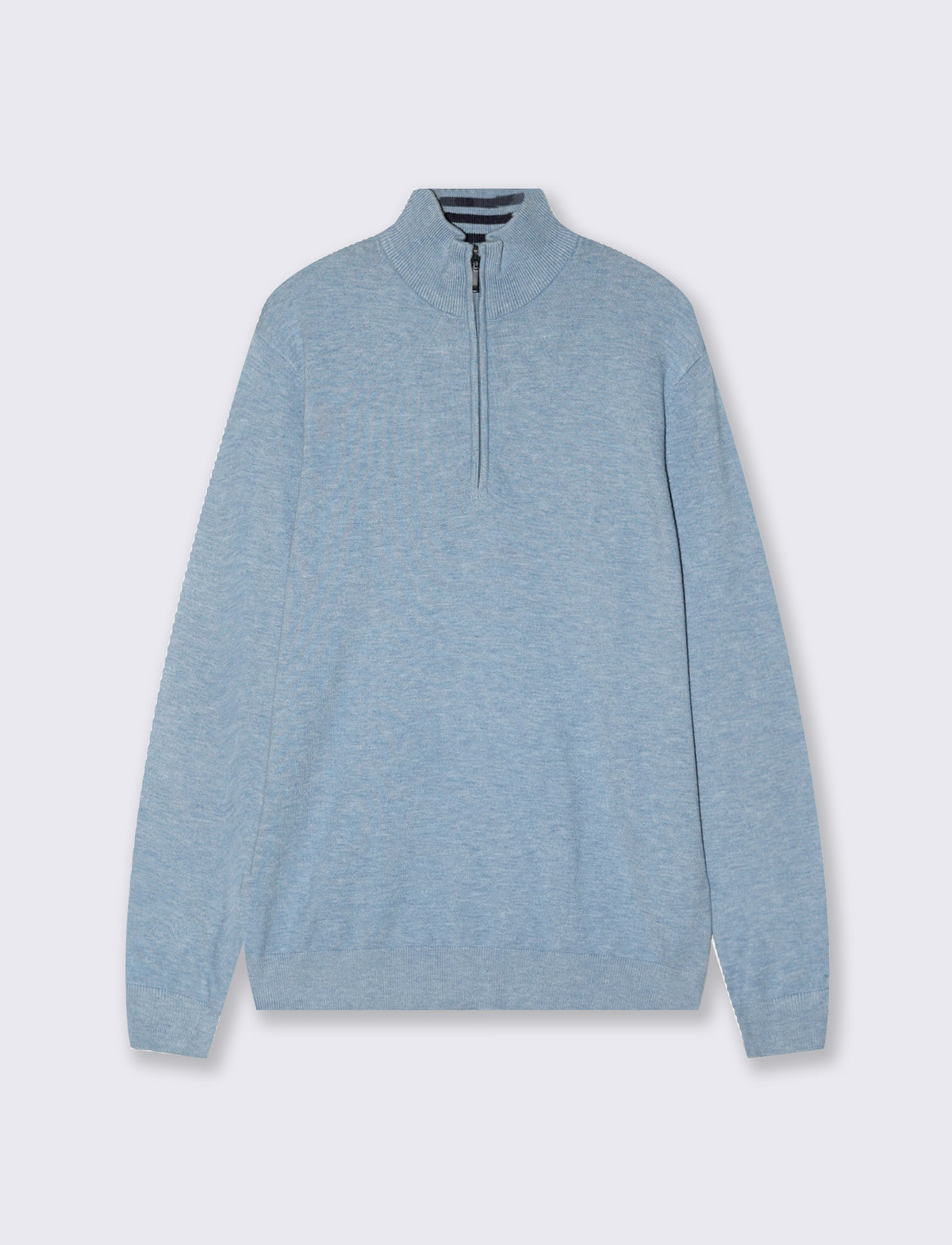 Maglia collo alto con zip e toppe suede - Celeste melange