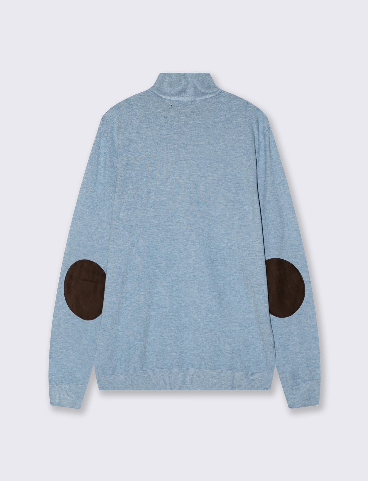 Maglia collo alto con zip e toppe suede - Celeste melange