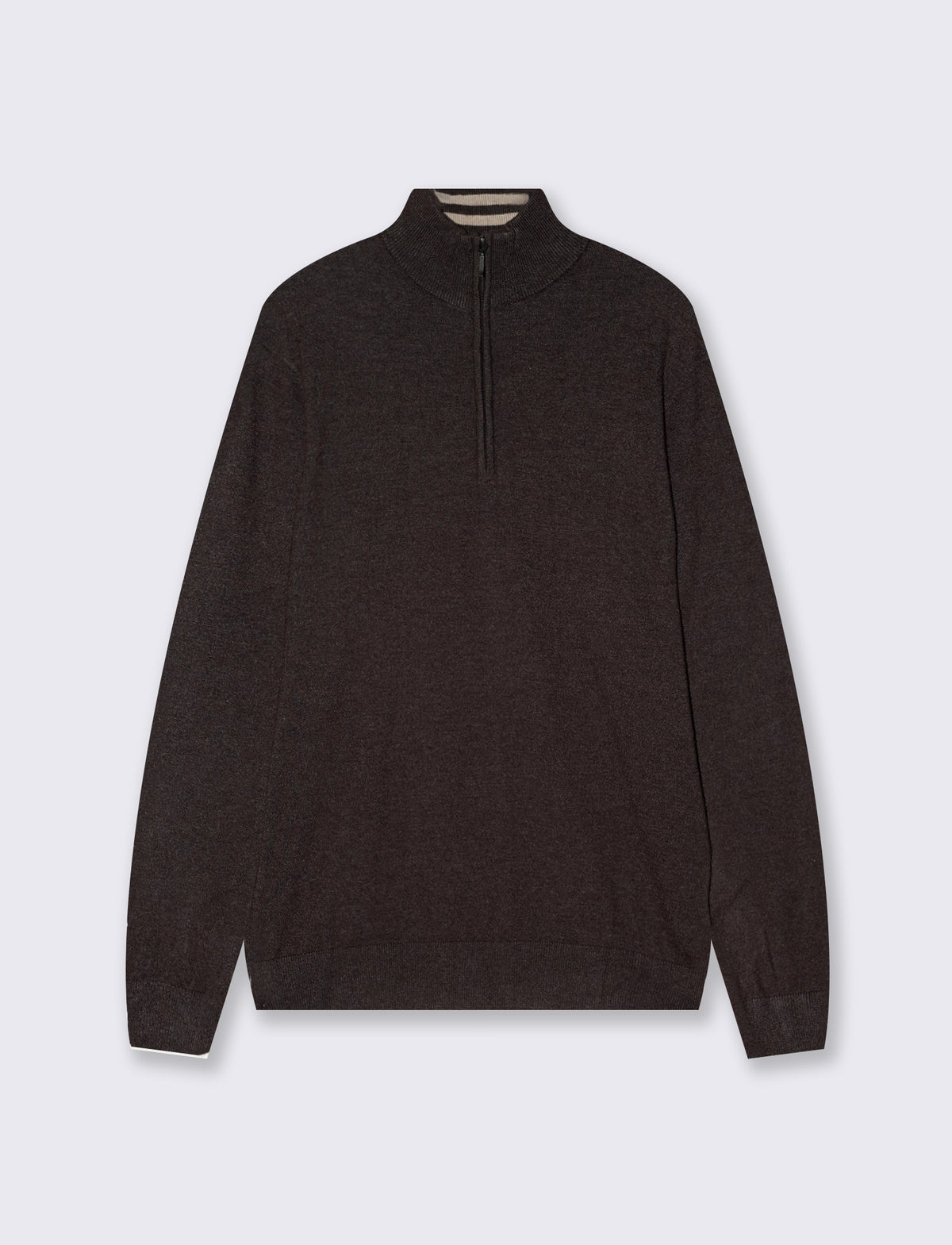 Maglia collo alto con zip e toppe suede - moro/melange