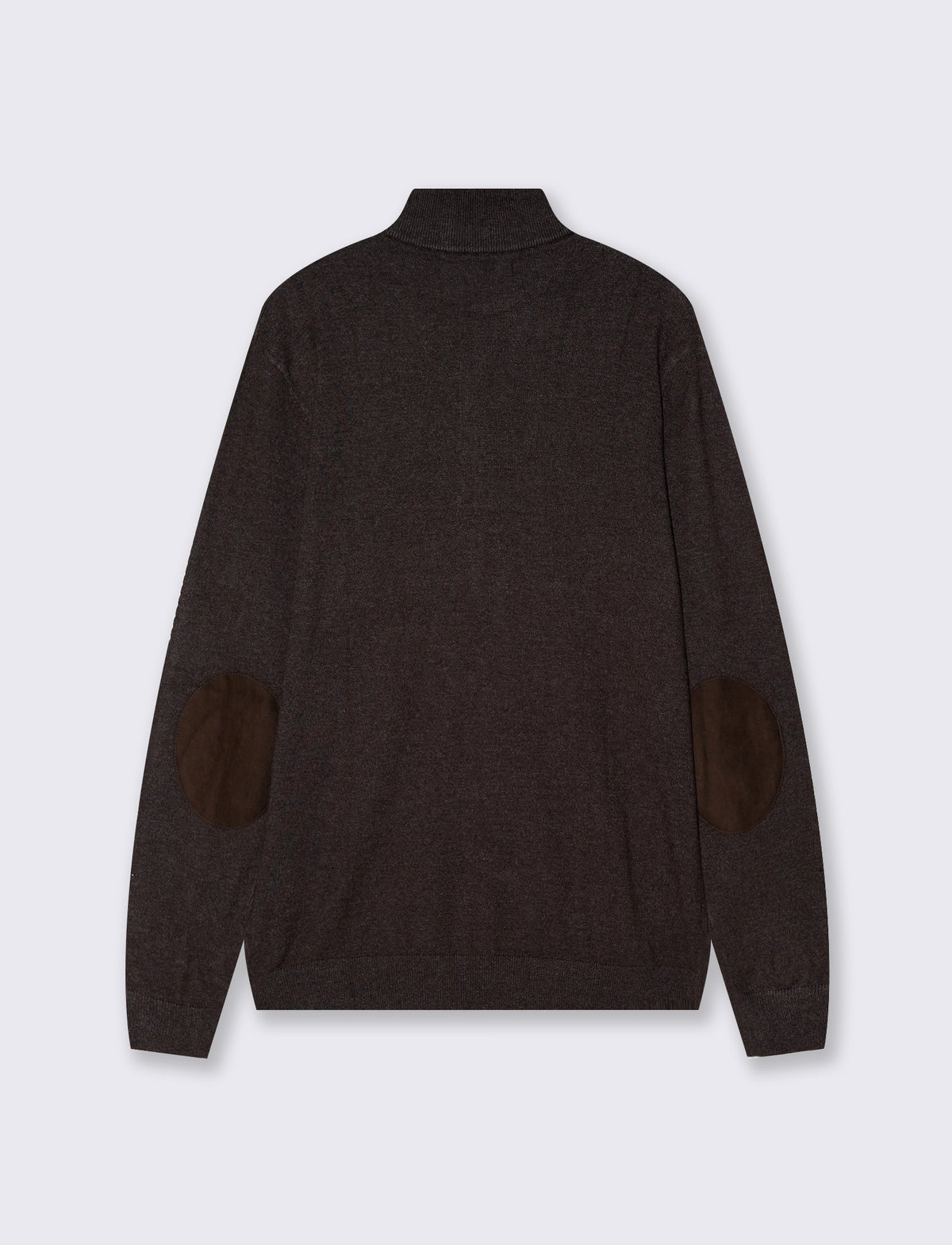 Maglia collo alto con zip e toppe suede - moro/melange