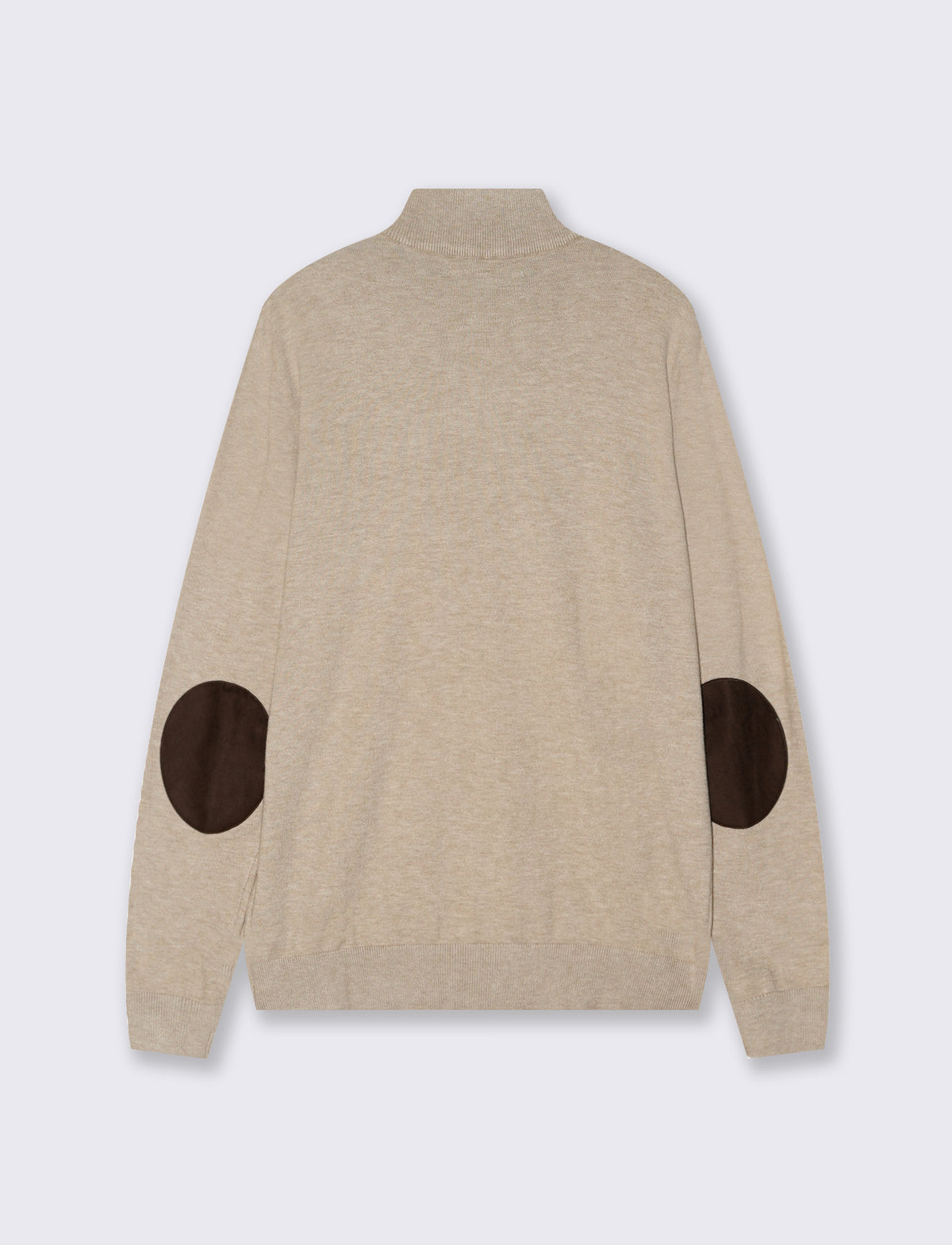 Maglia collo alto con zip e toppe suede - Beige melange