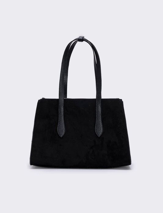Borsa grande a spalla in suede - Nero