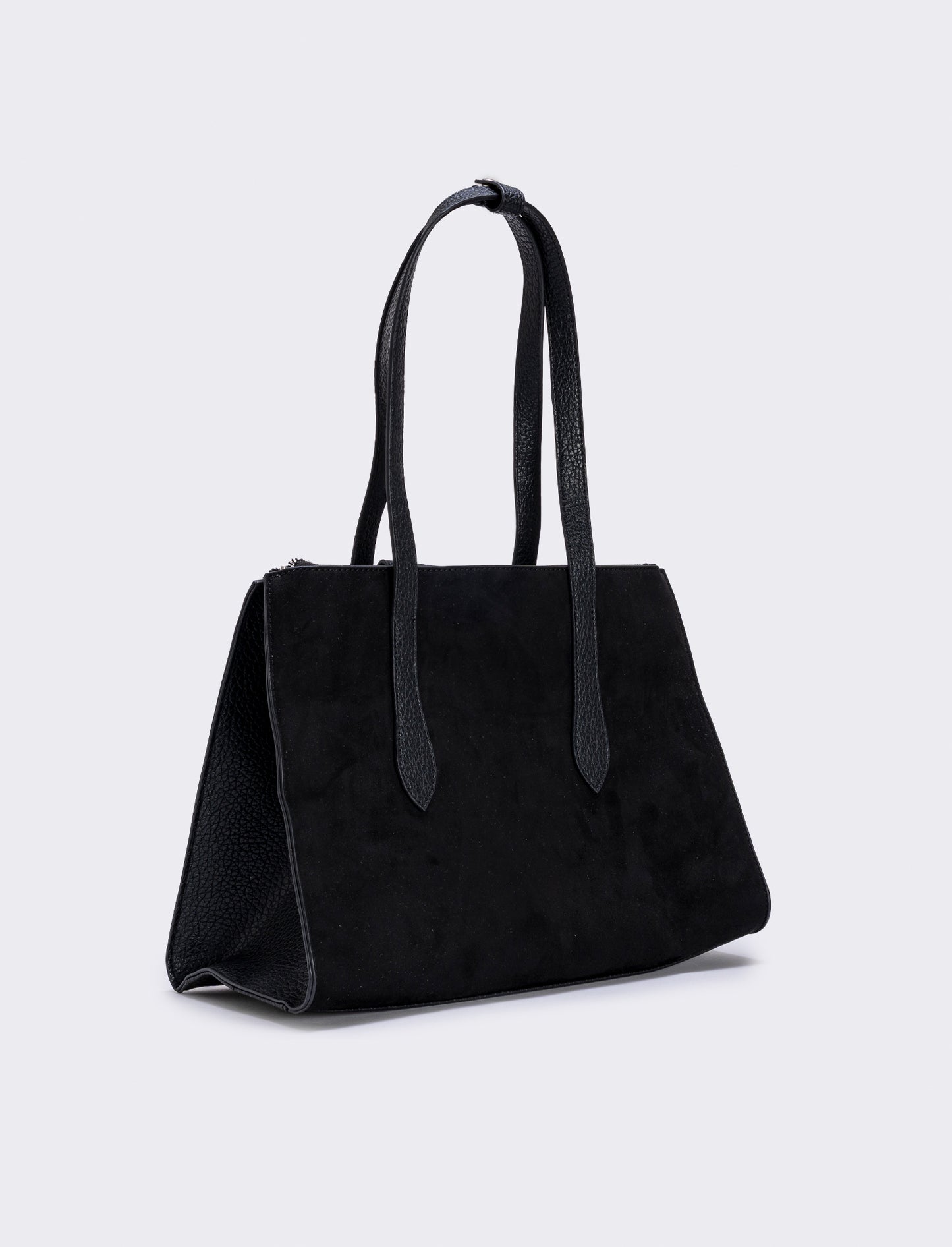 Borsa grande a spalla in suede - Nero