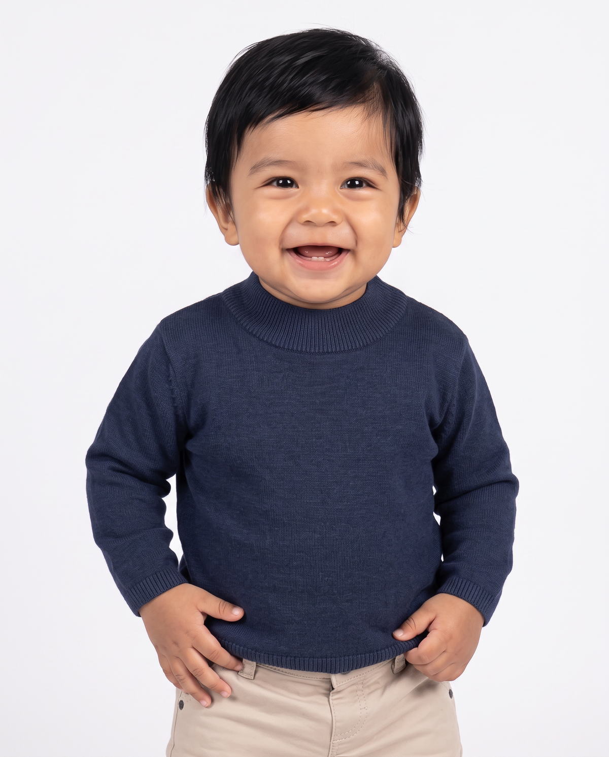 Solid Color High Neck Sweater Casual - Blue