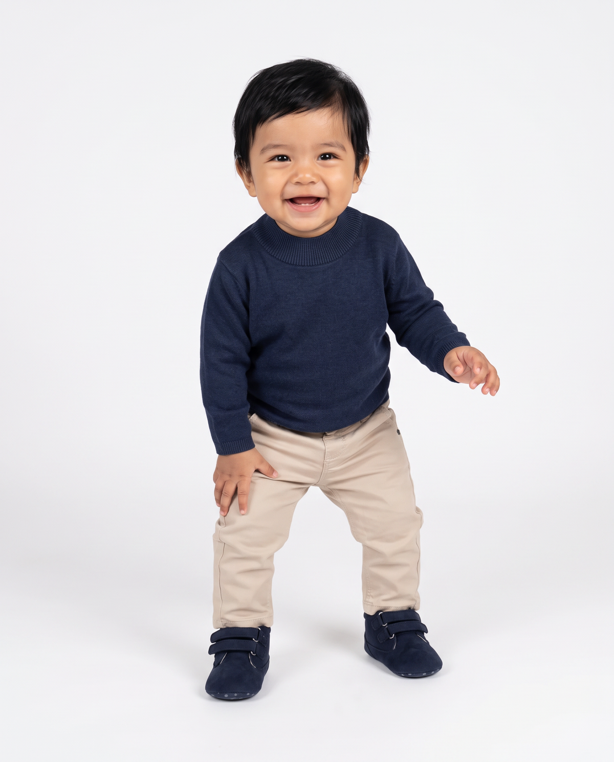 Solid Color High Neck Sweater Casual - Blue