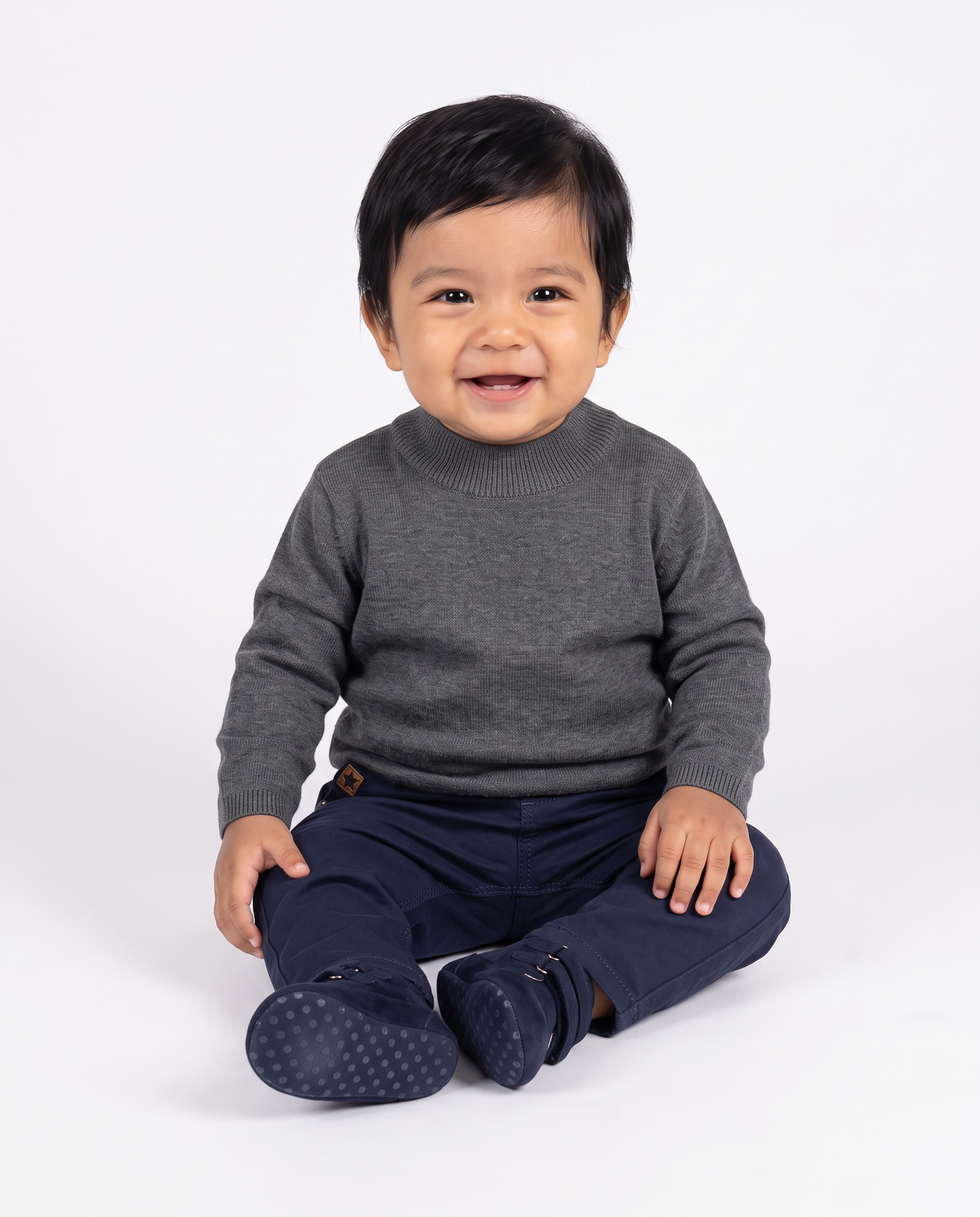 Maglia collo alto tinta unita casual - Grigio mel.