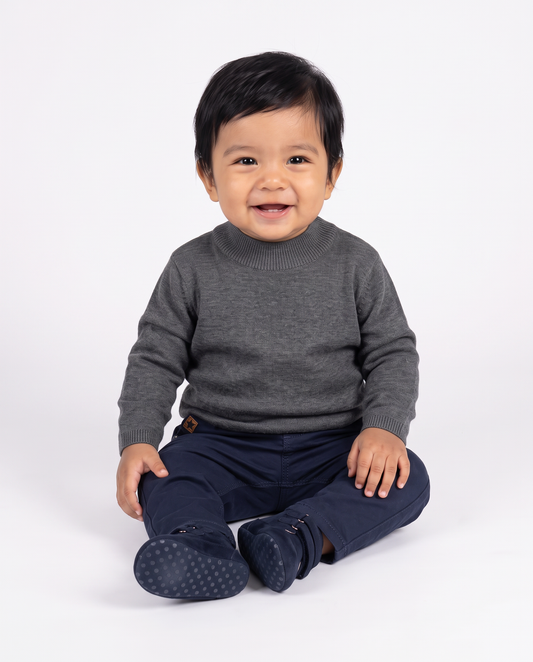 Solid Color High Neck Sweater Casual - Grey