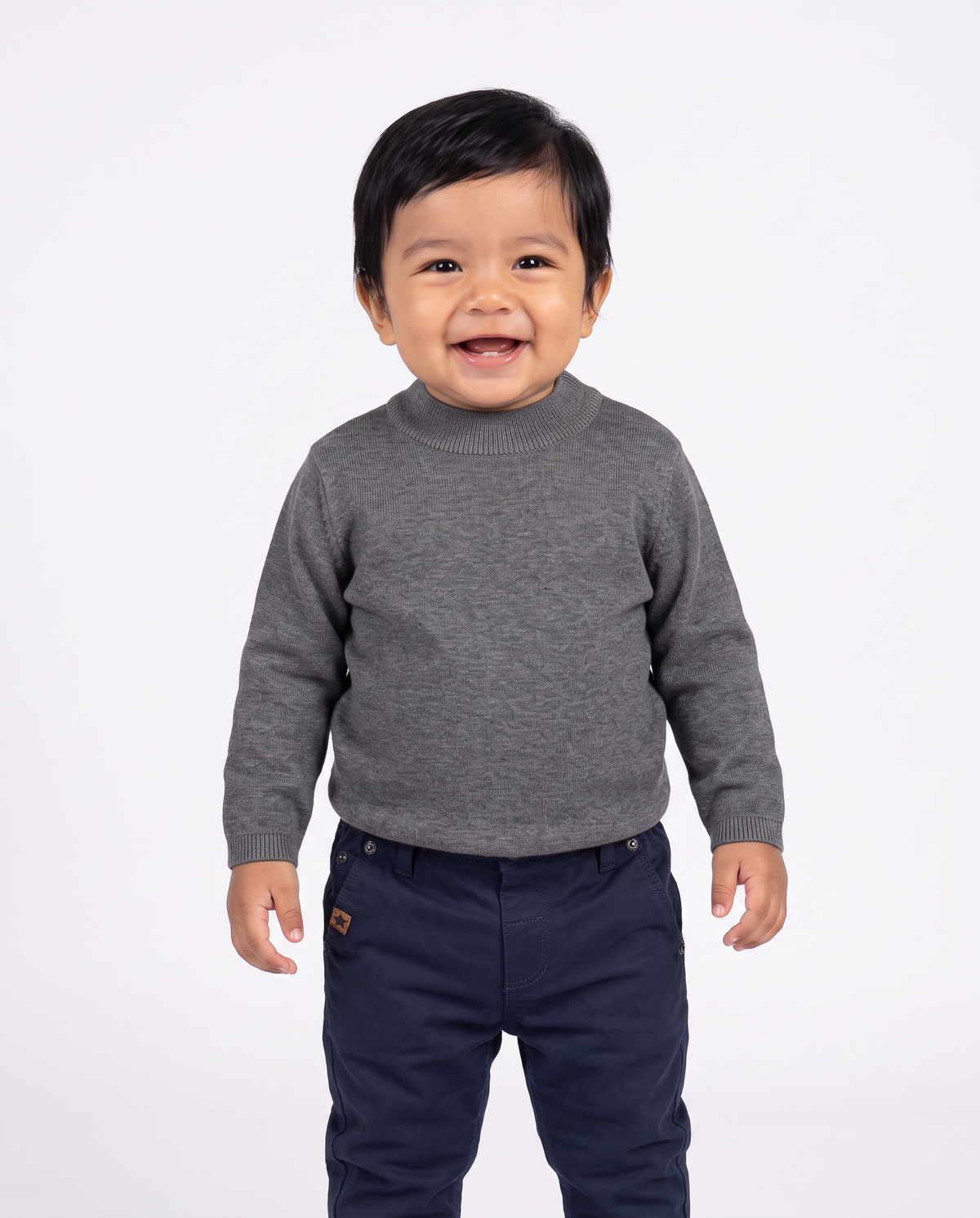 Maglia collo alto tinta unita casual - Grigio mel.