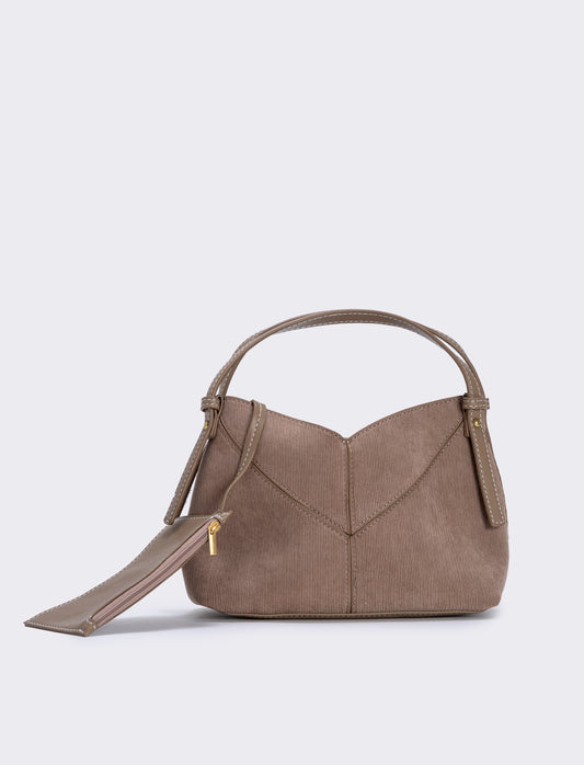Borsetta a costine in velluto con tracolla - Beige