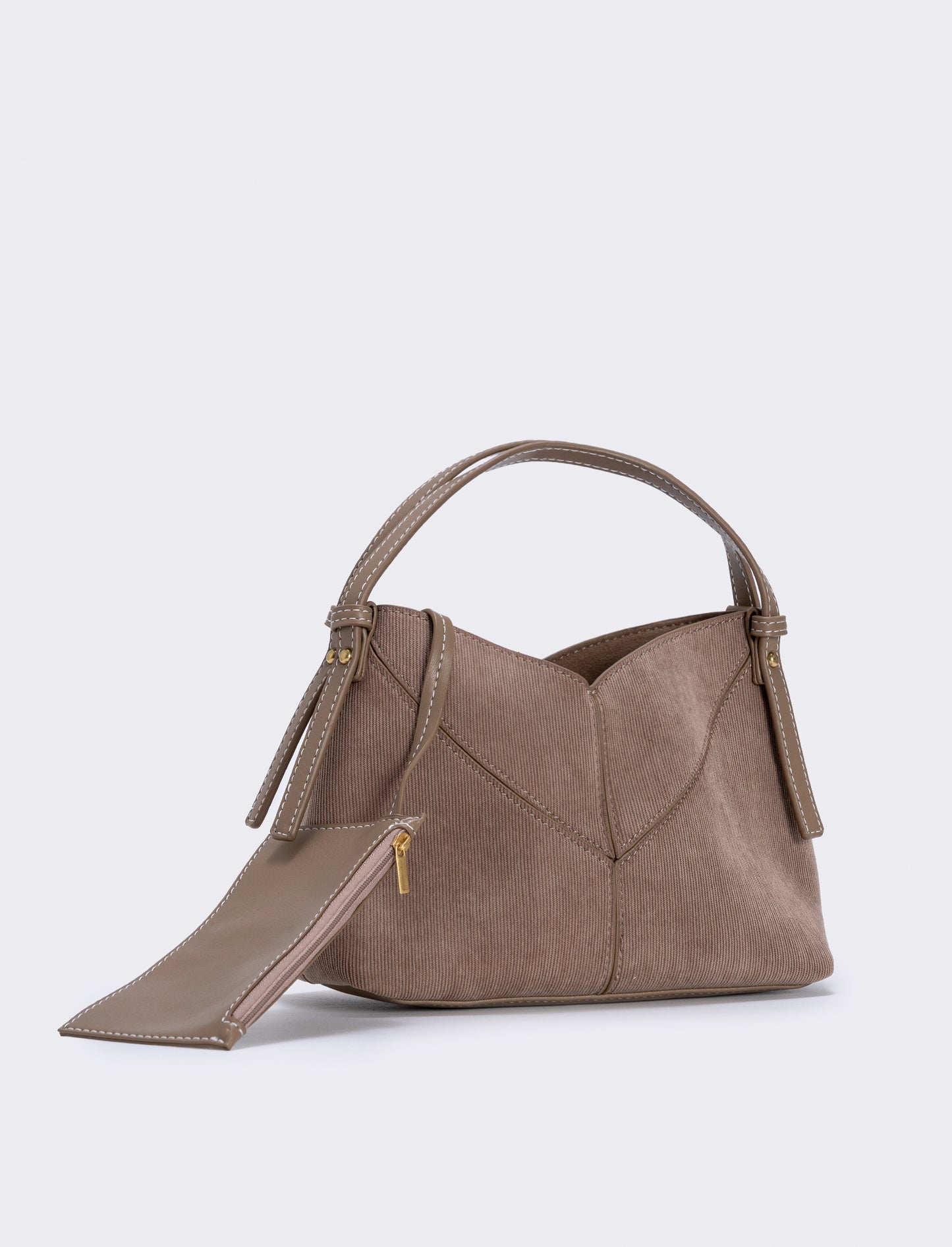 Borsetta a costine in velluto con tracolla - Beige