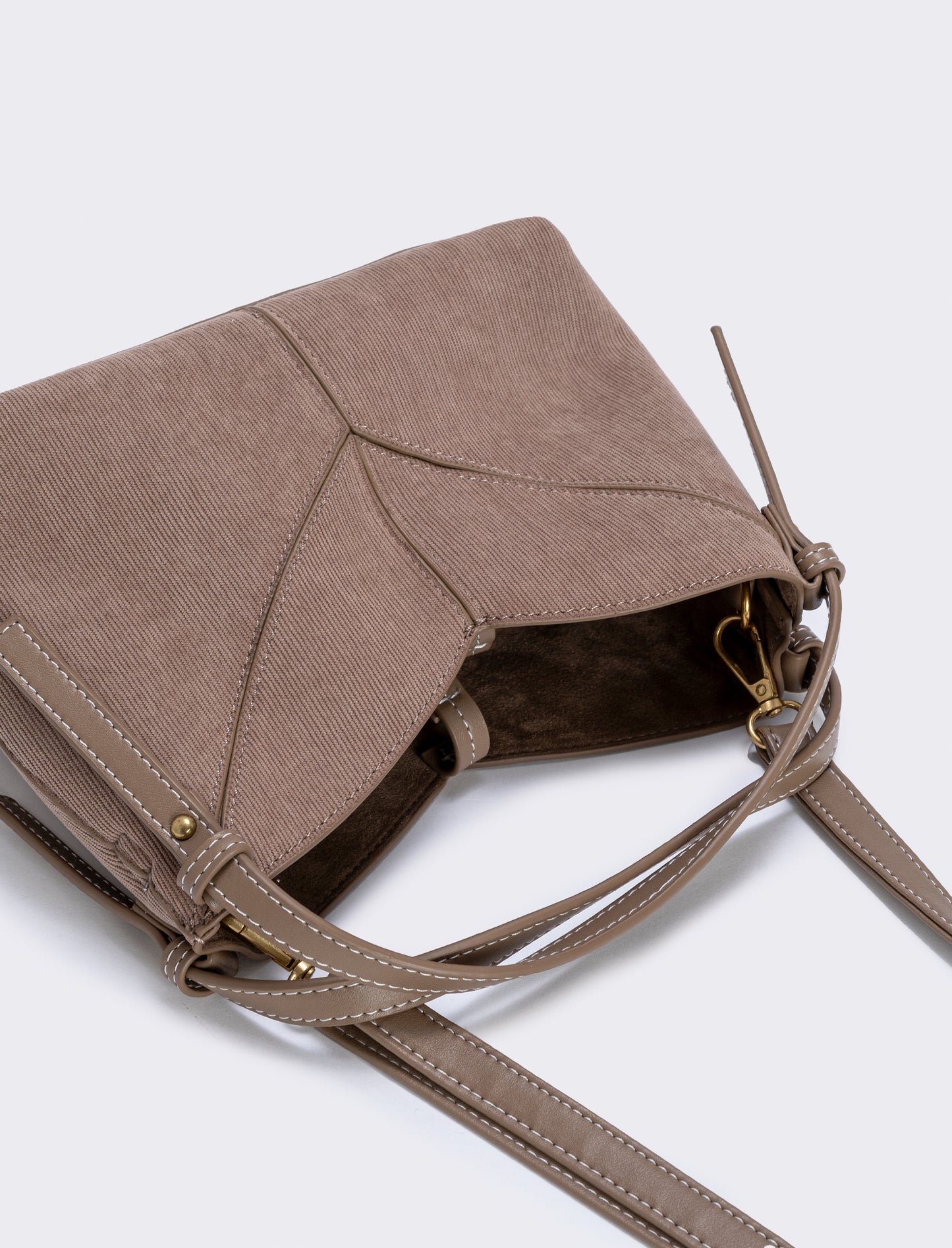 Borsetta a costine in velluto con tracolla - Beige